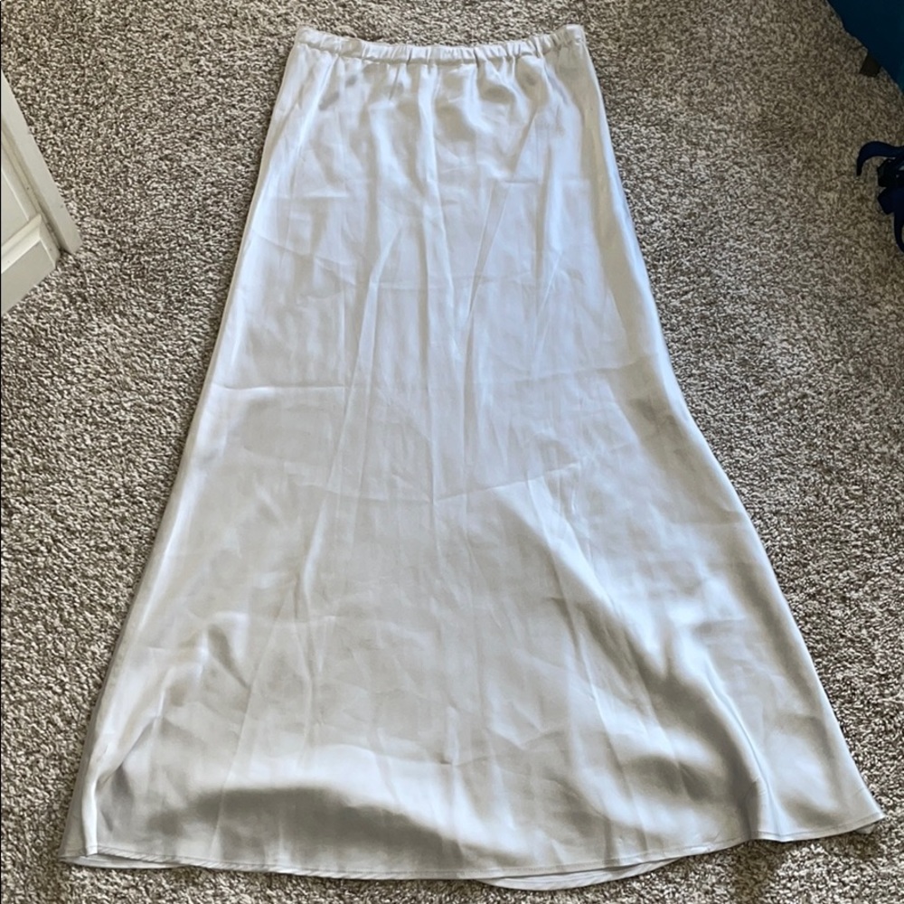 Vintage 100% Silk Silver Maxi Skirt